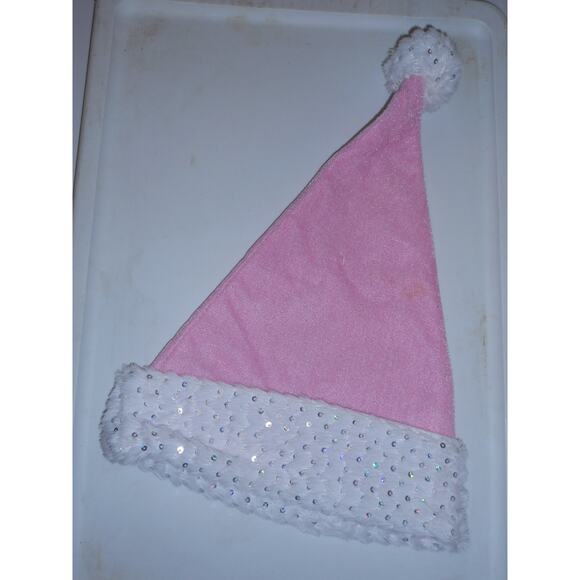 Christmas Santa Hat Pink with Silver Sequins Dots on Brim 18″ Tall Merry Brite - Picture 2 of 2